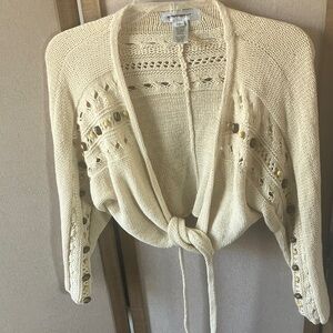 Nine West Cream Knit Tie-Front Sweater large
